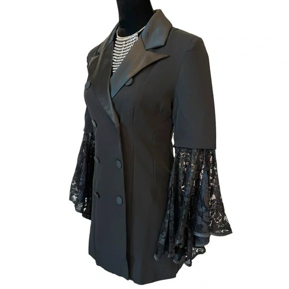 Black Dramatic Bell Sleeve Dress Jacket - Picture 8 of 12